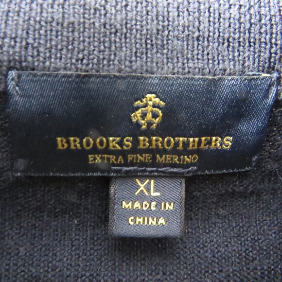 Brooks Brothers Men's Navy Blue Striped Button Up Wool Sweater XL Preppy - Picture 3 of 4